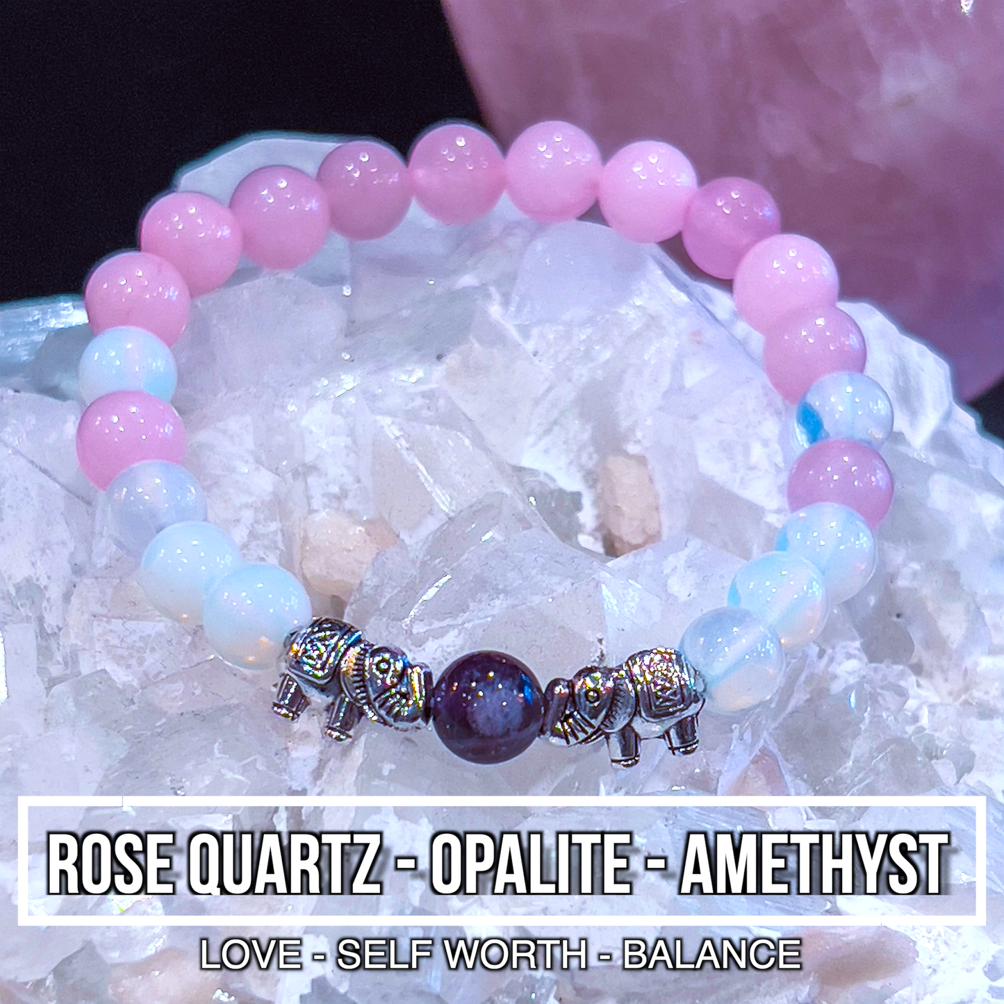 Rose Quartz, Opalite, & Amethyst Bracelet 8mm