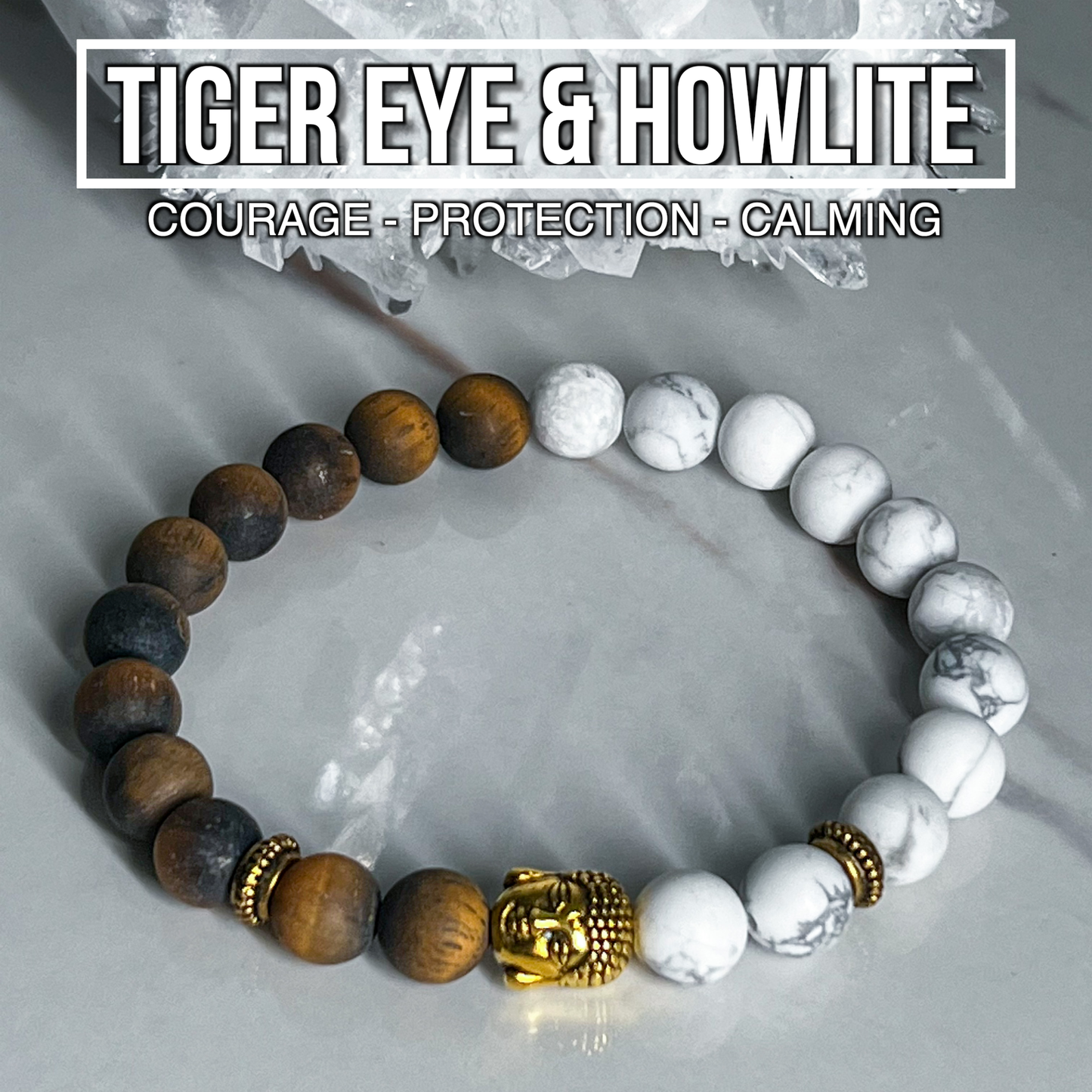 Tiger Eye & Howlite Bracelet With Buddha 8mm