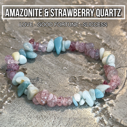 Amazonite & Strawberry Quartz Chip Bracelet
