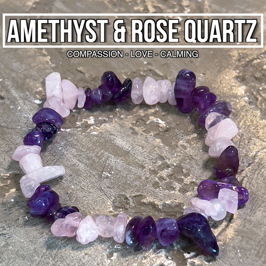 Amethyst & Rose Quartz Chip Bracelet