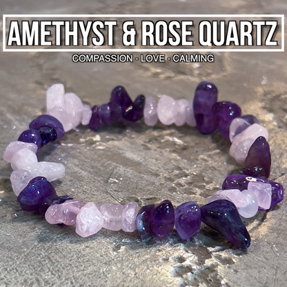 Amethyst & Rose Quartz Chip Bracelet
