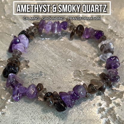 Amethyst & Smoky Quartz Chip Bracelet