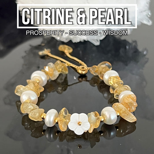 Citrine & Pearl Adjustable Bracelet