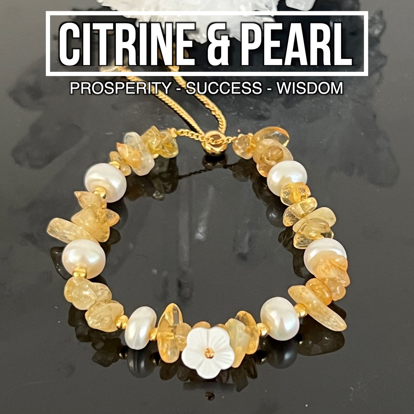 Citrine & Pearl Adjustable Bracelet