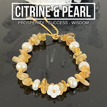 Citrine & Pearl Adjustable Bracelet