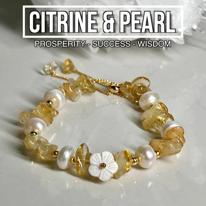 Citrine & Pearl Adjustable Bracelet