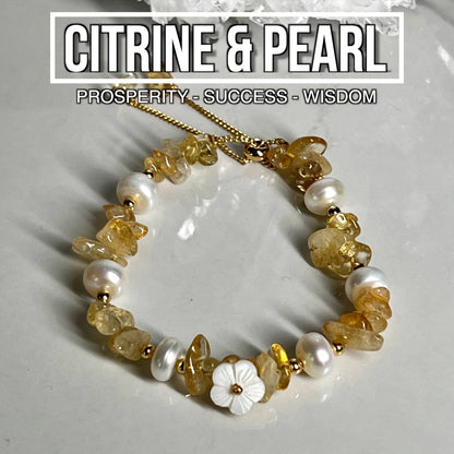 Citrine & Pearl Adjustable Bracelet