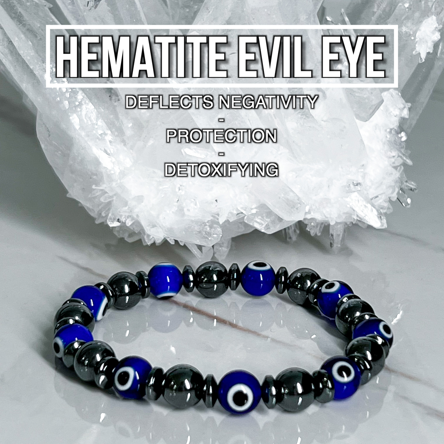 Hematite Evil Eye Bracelet 8mm