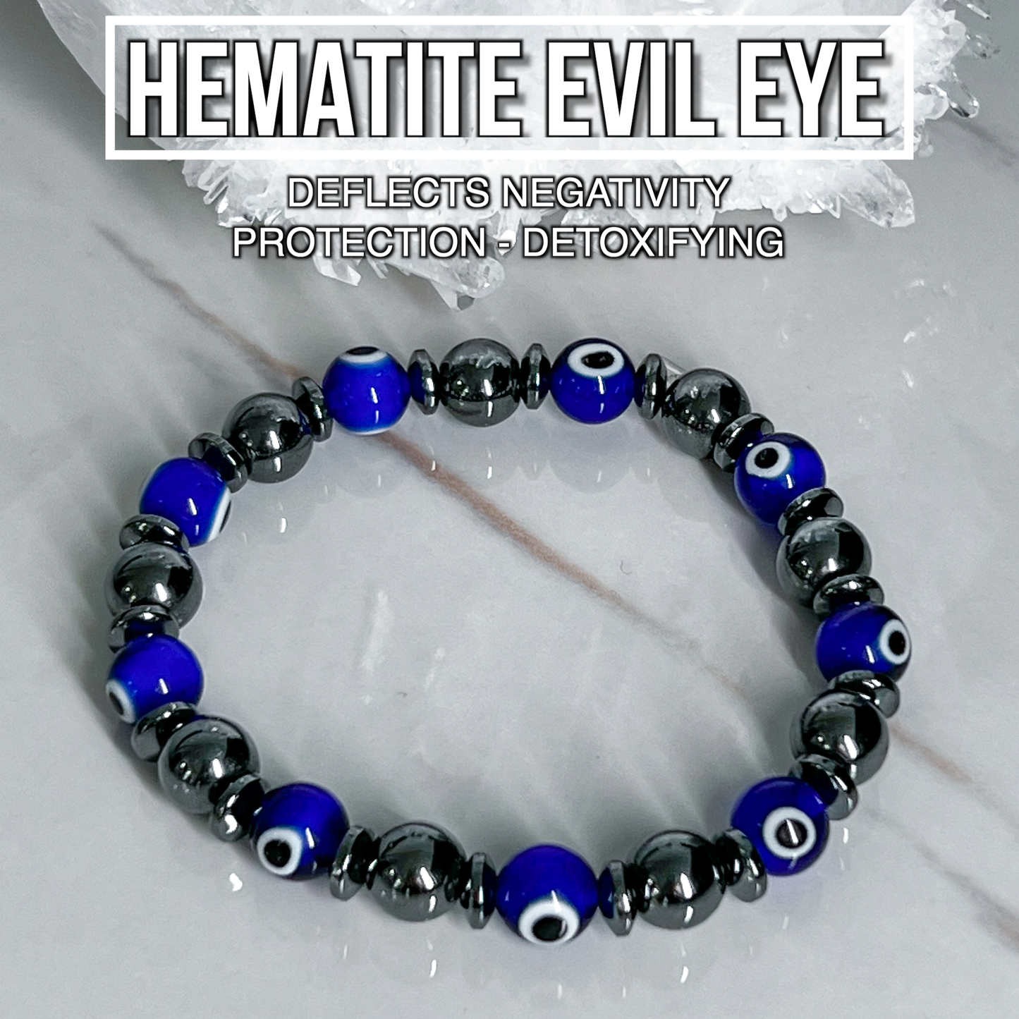 Hematite Evil Eye Bracelet 8mm