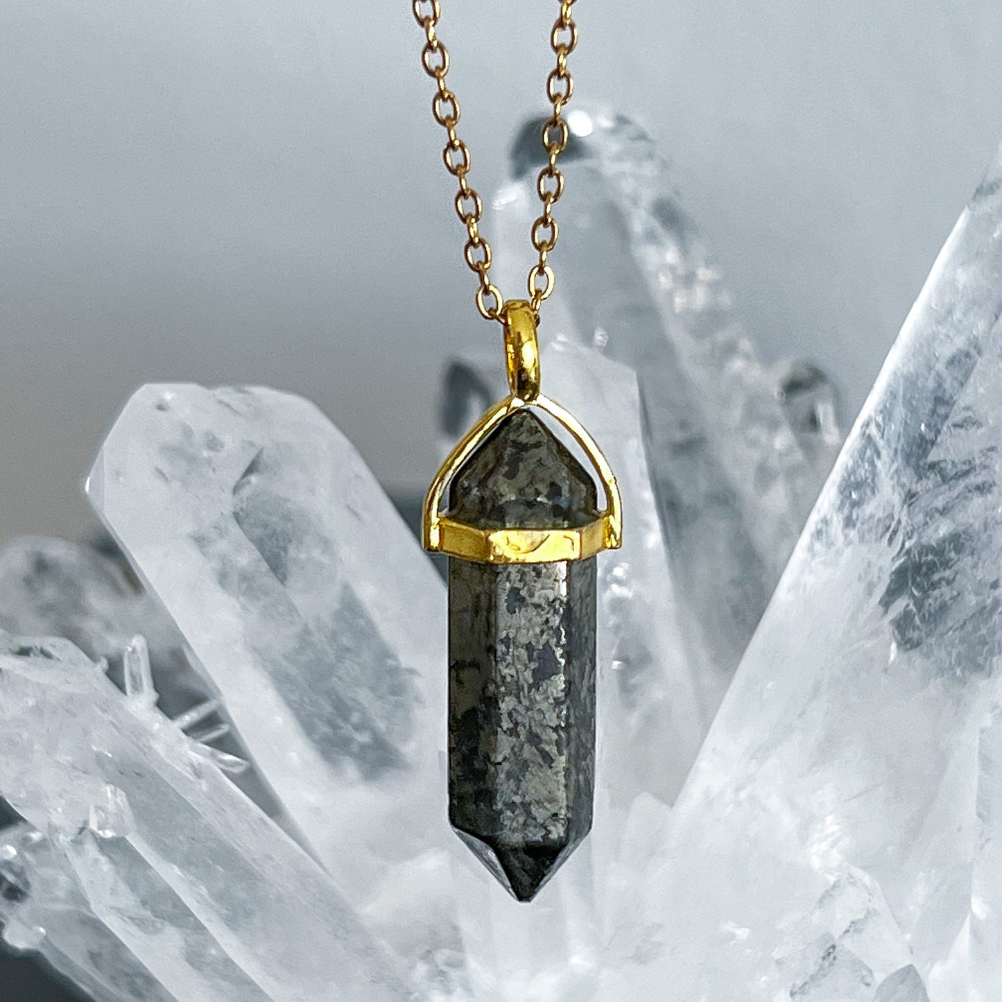 Pyrite Point Necklace (Gold Color)