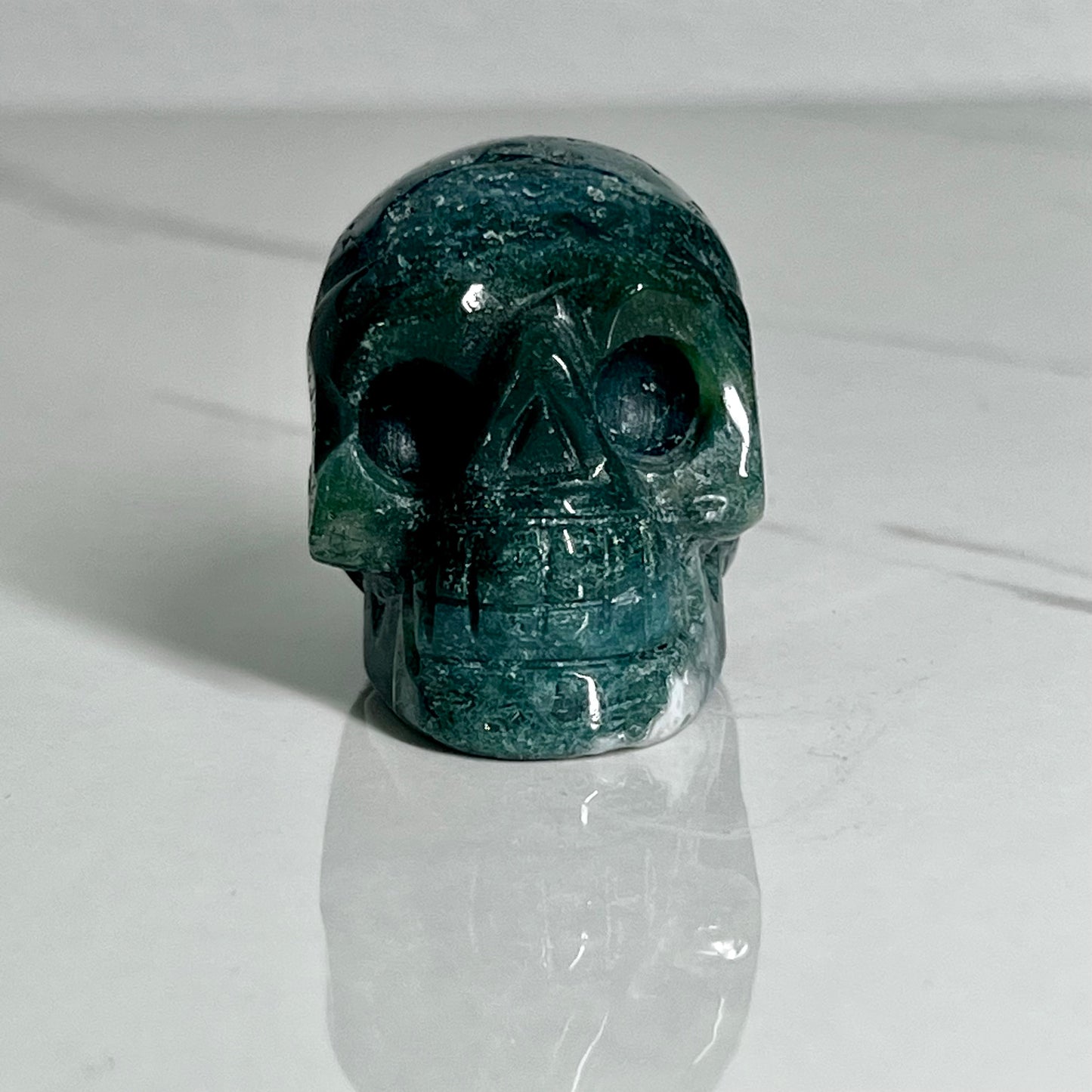 Moss Agate Crystal Skull