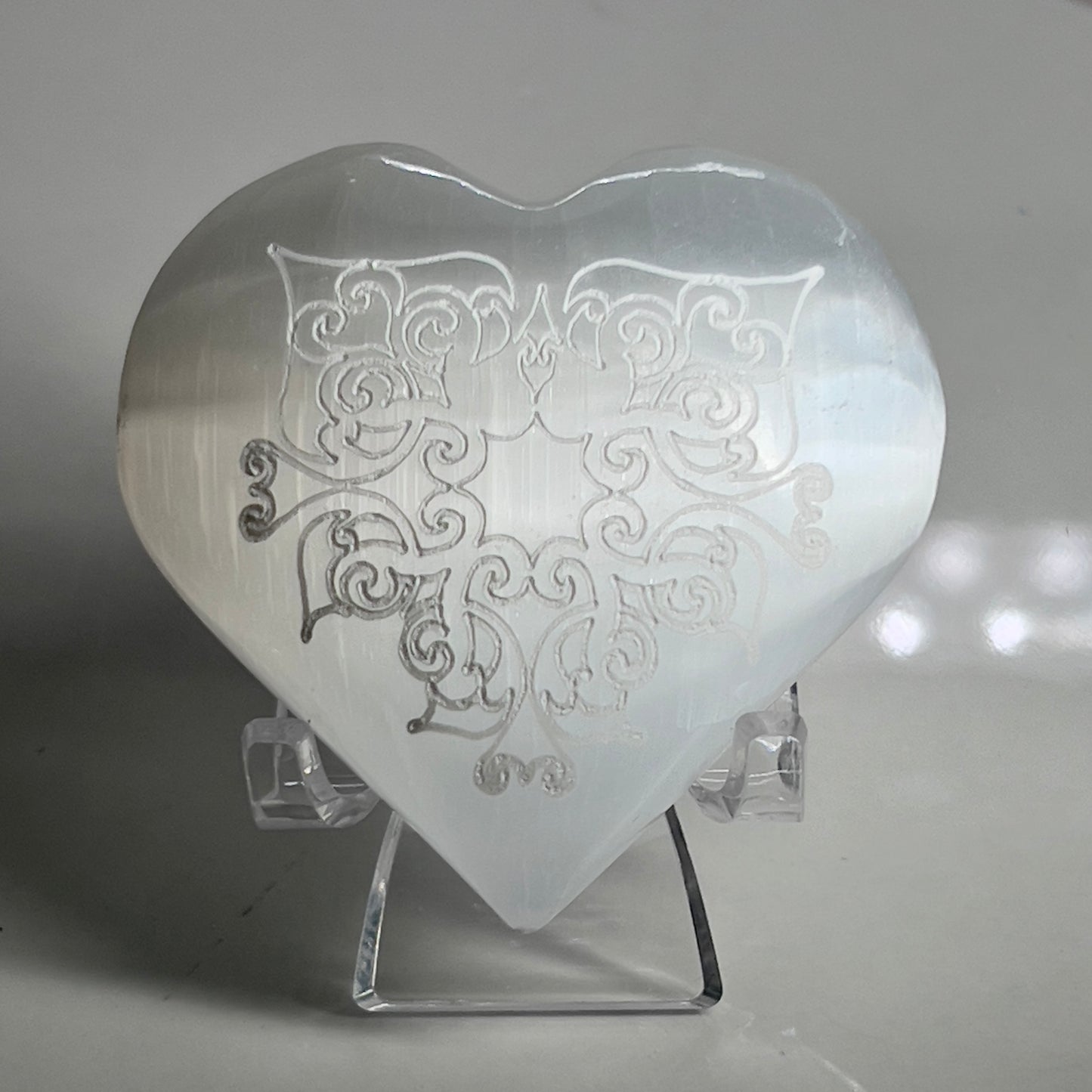 Selenite Heart Etched