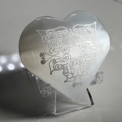 Selenite Heart Etched