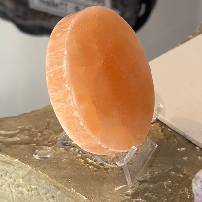 Peach Selenite Circular Charging Plate