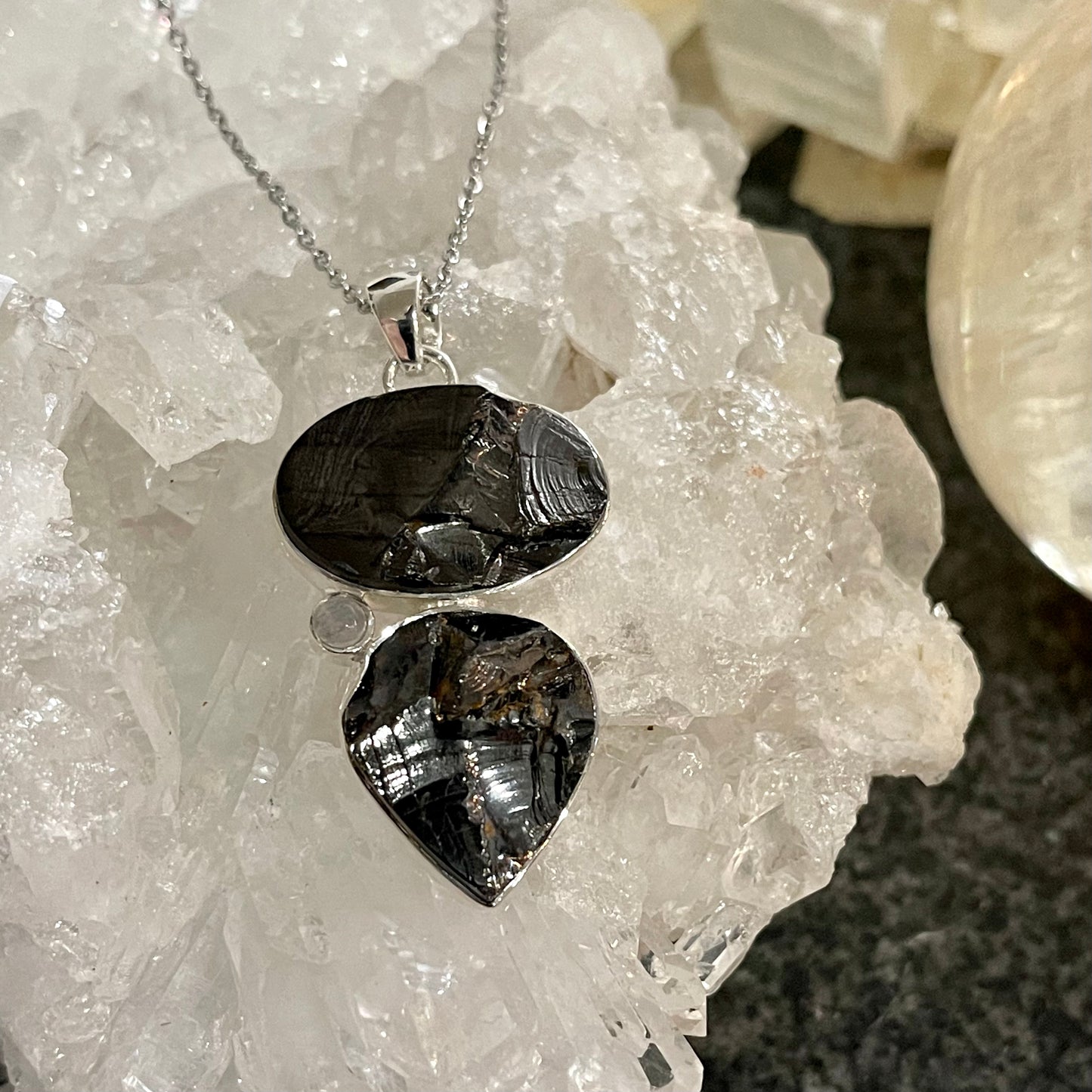 Shungite & Moonstone Sterling Silver Necklace