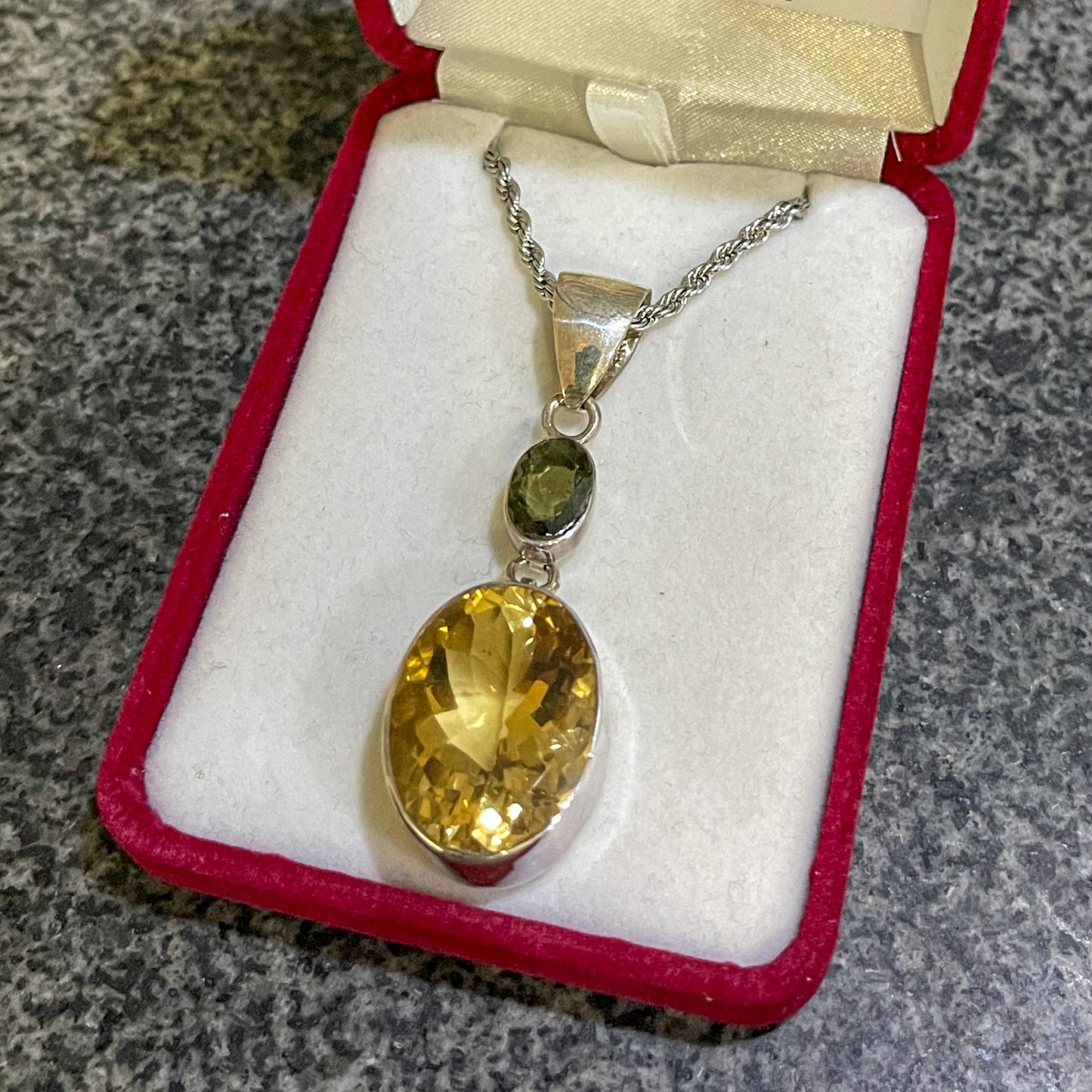 Citrine & Moldavite Sterling Silver Necklace