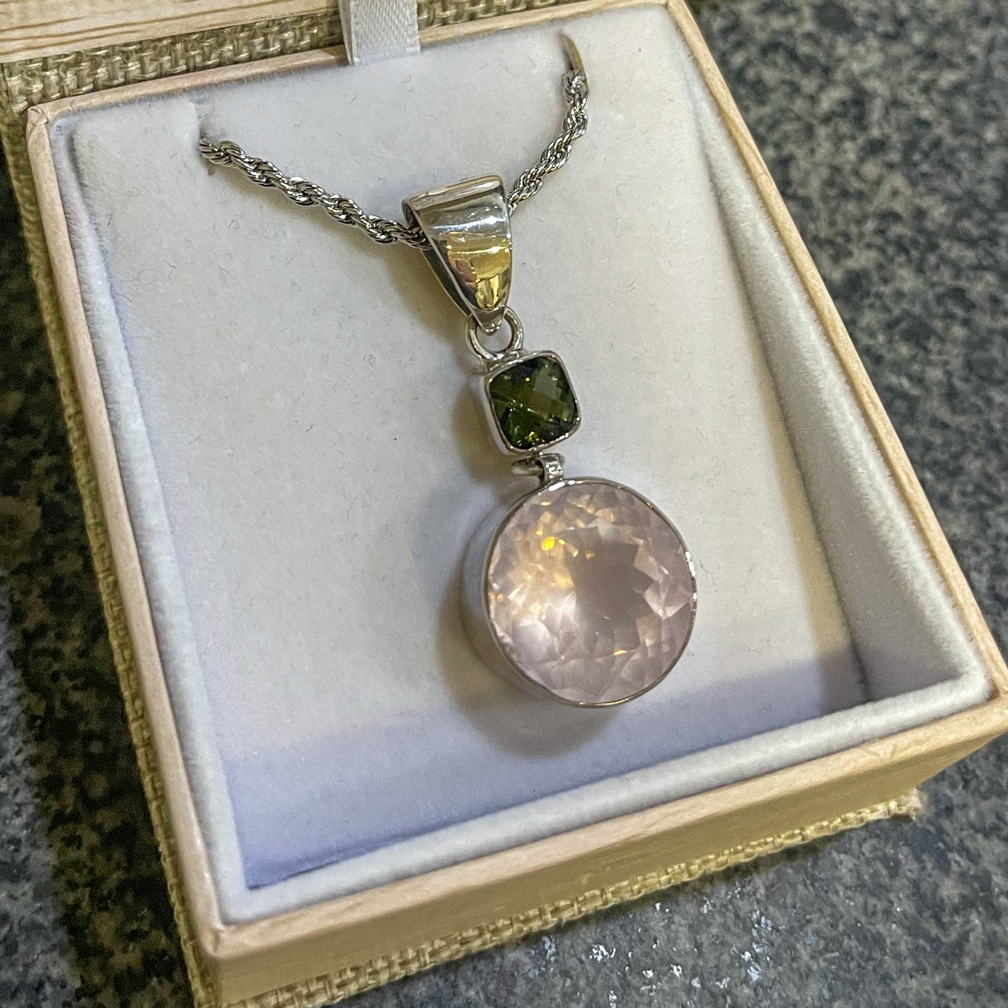 Rose Quartz & Moldavite Sterling Silver Necklace