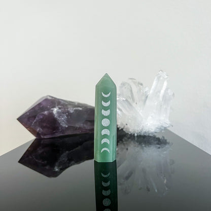 Aventurine Silver Moon Etched Tower