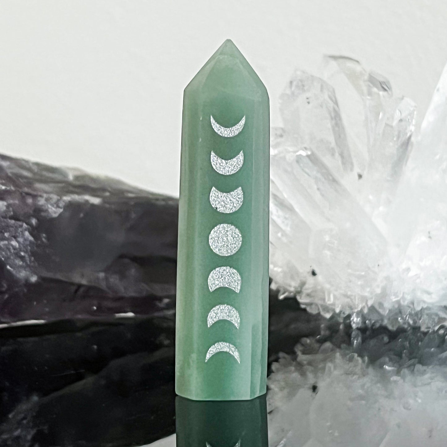 Aventurine Silver Moon Etched Tower