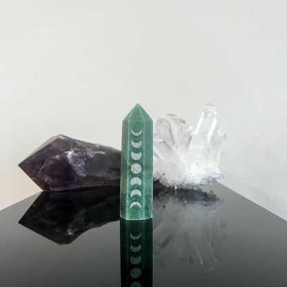 Aventurine Silver Moon Etched Tower