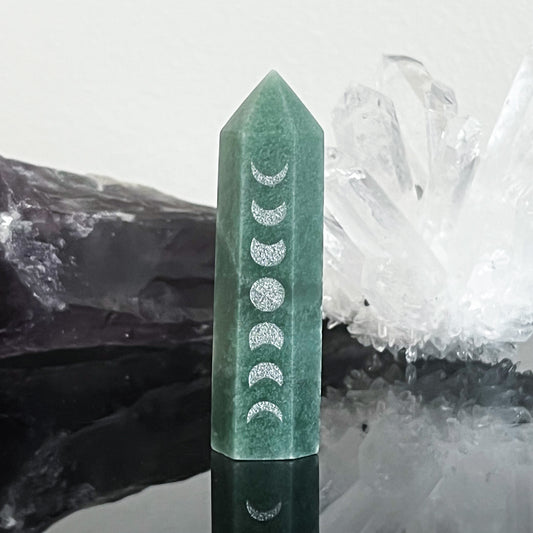 Aventurine Silver Moon Etched Tower