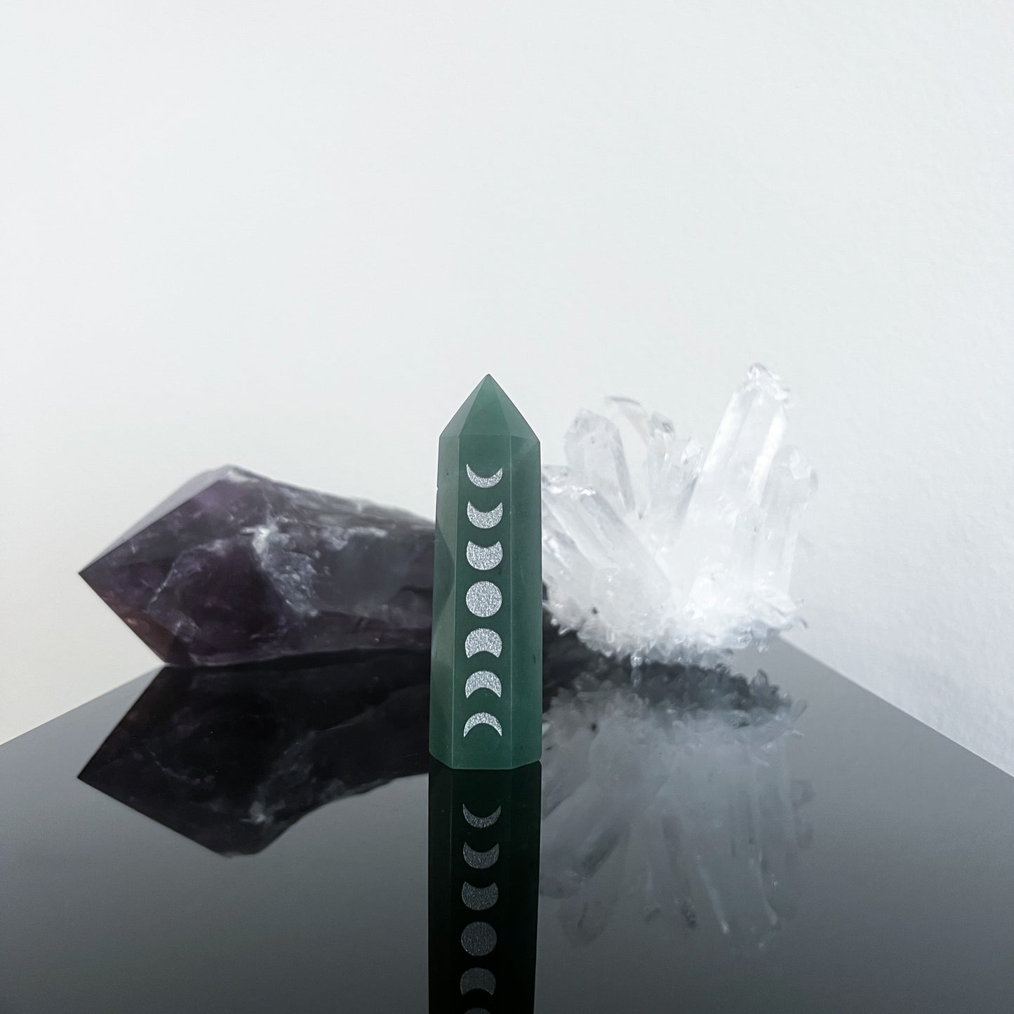 Aventurine Silver Moon Etched Tower