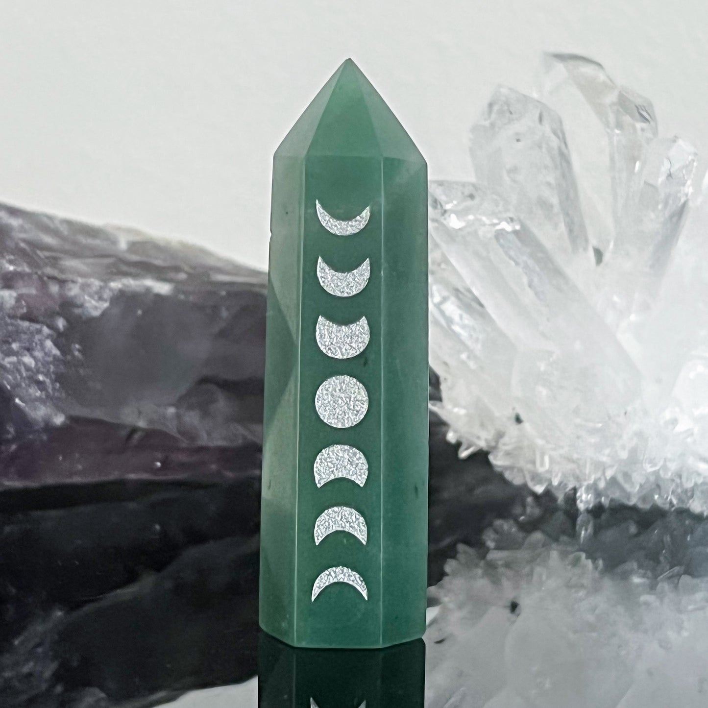 Aventurine Silver Moon Etched Tower