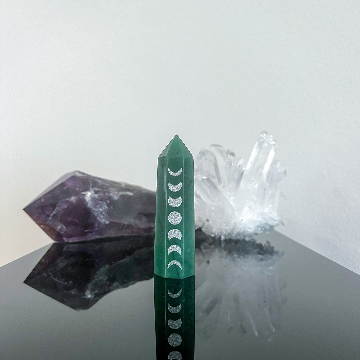 Aventurine Silver Moon Etched Tower