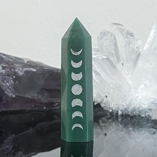 Aventurine Silver Moon Etched Tower