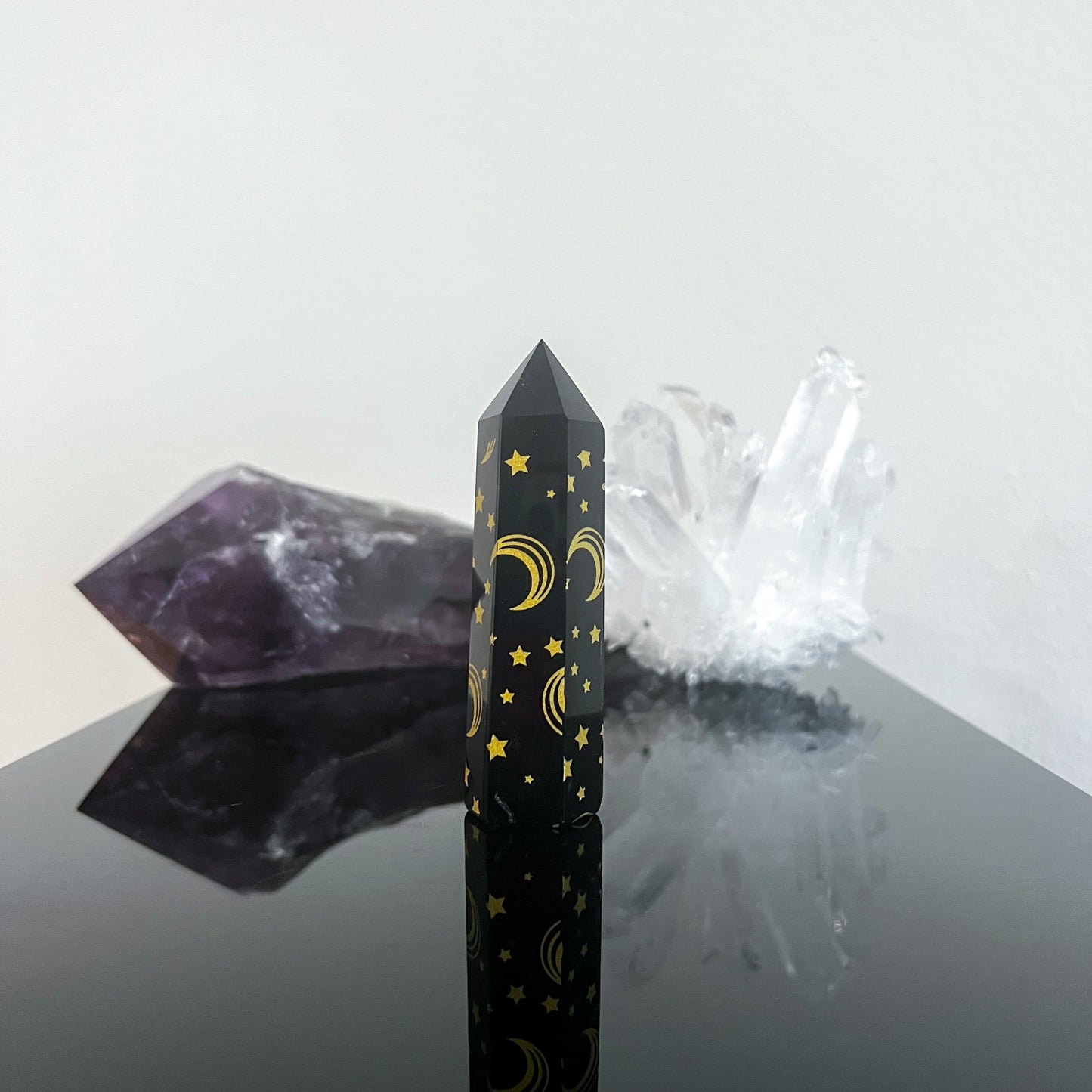 Obsidian Gold Etched Moon Tower