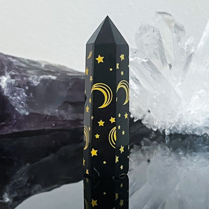 Obsidian Gold Etched Moon Tower