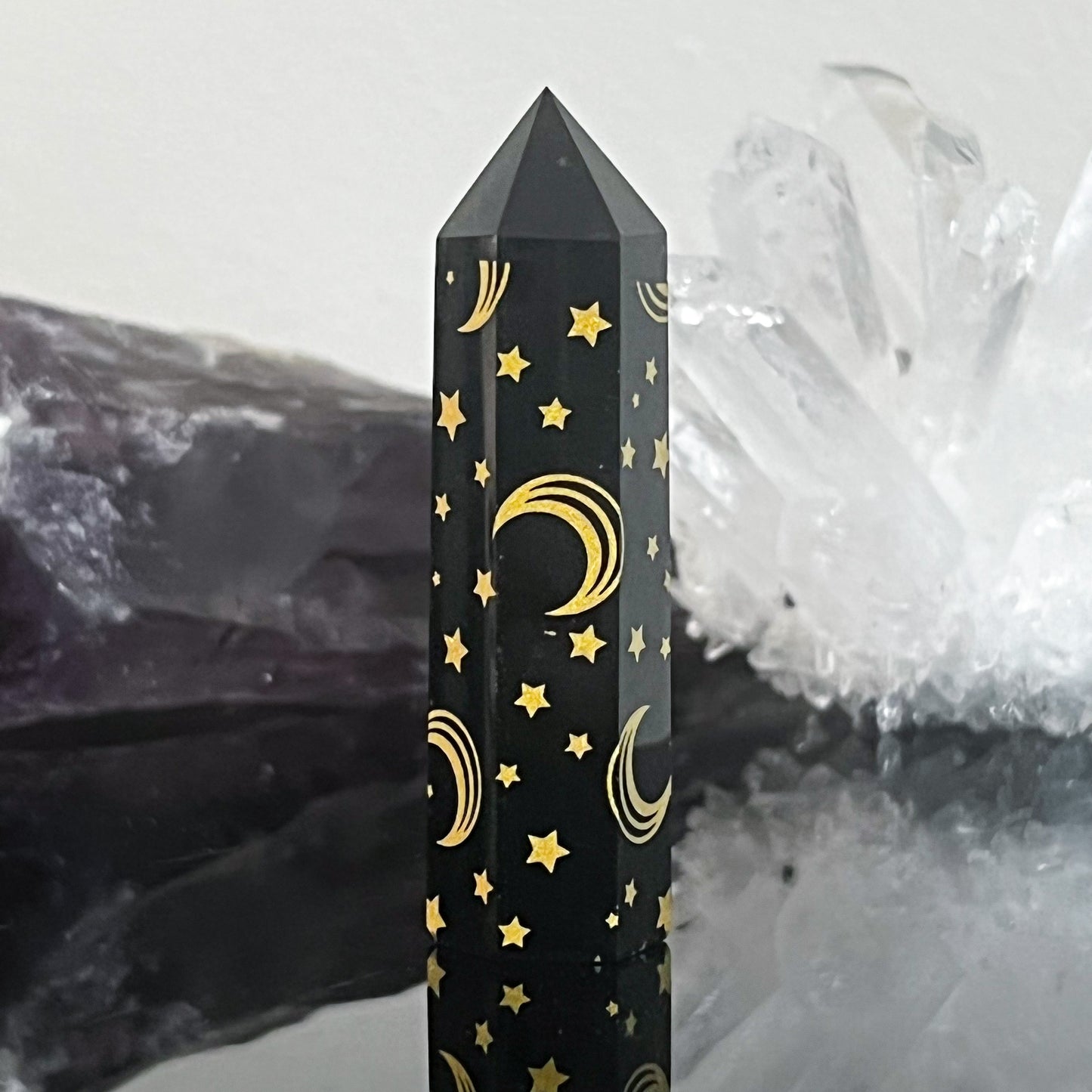 Obsidian Gold Etched Moon Tower