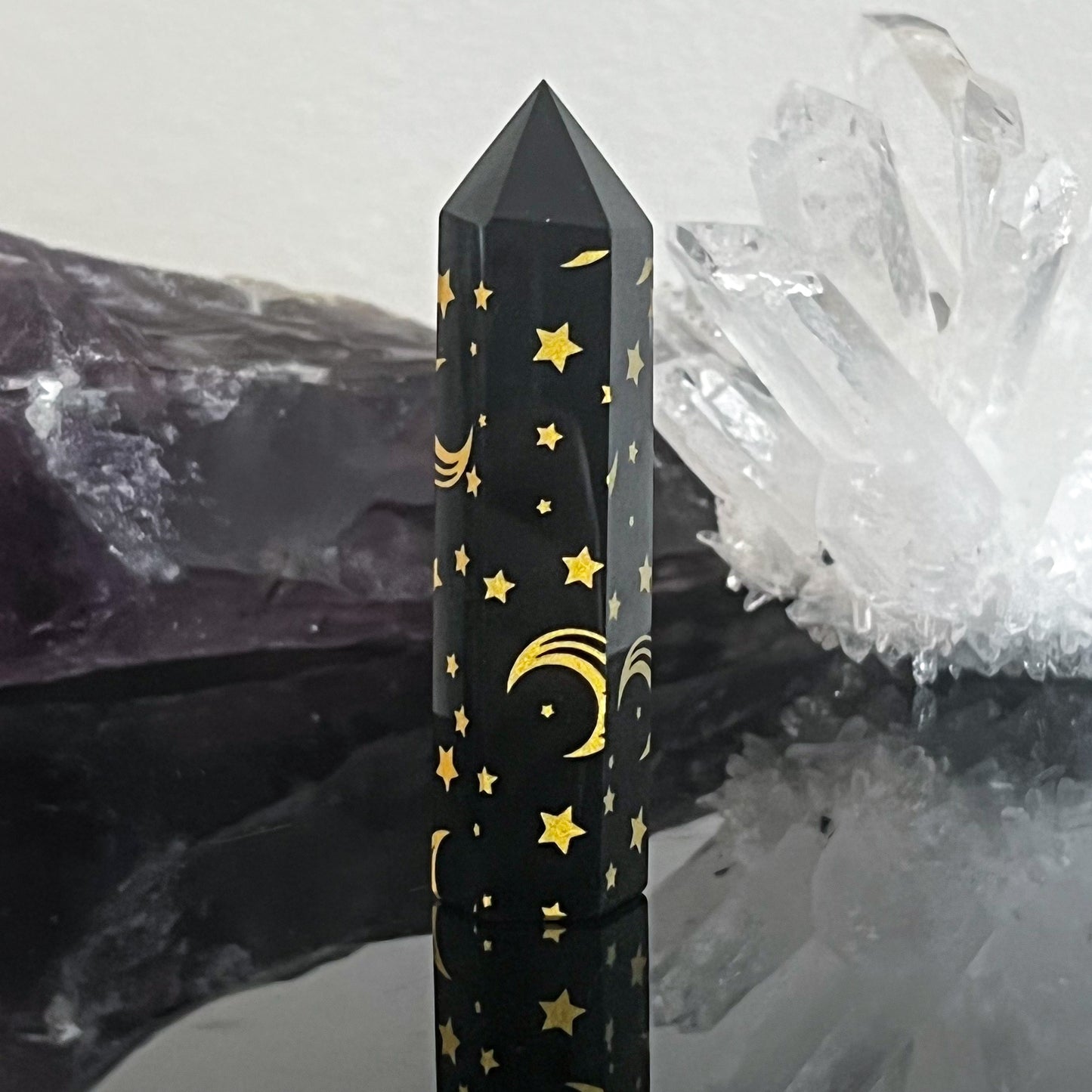 Obsidian Gold Etched Moon Tower