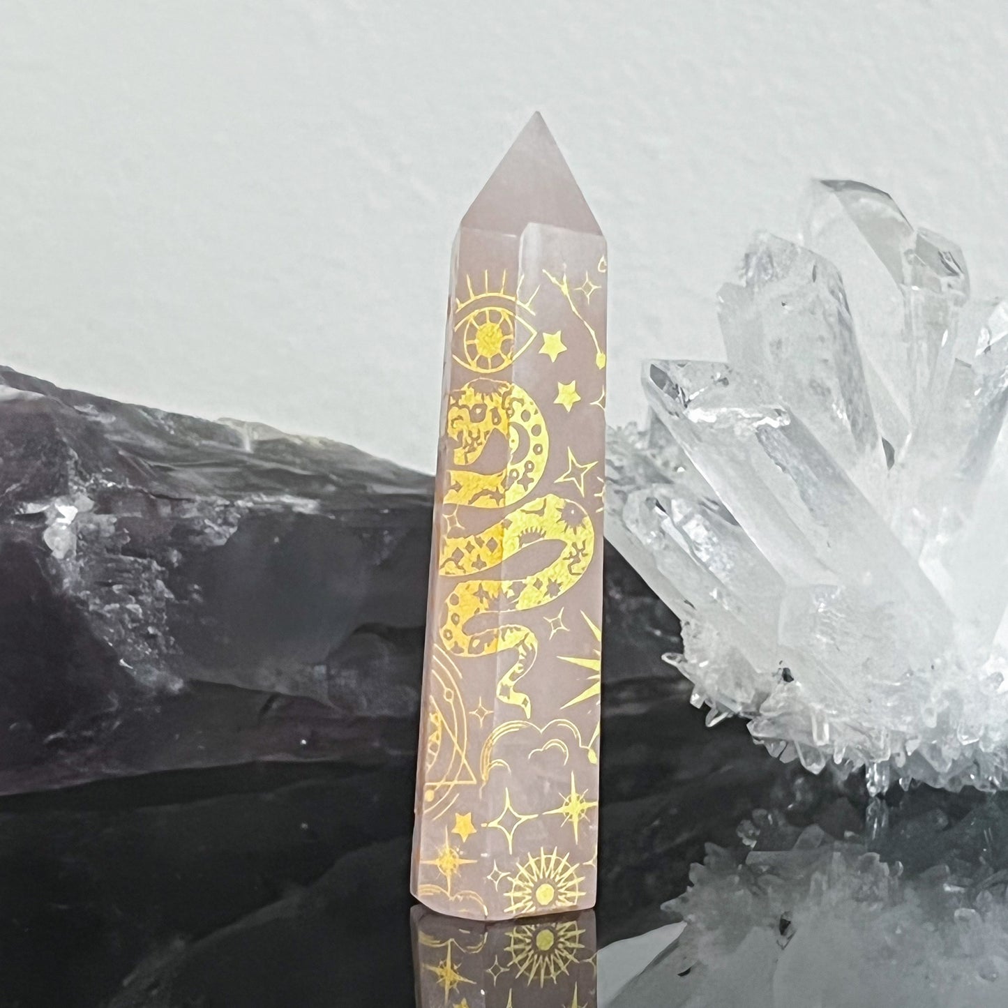 Rose Quartz Astrology Etched Tower