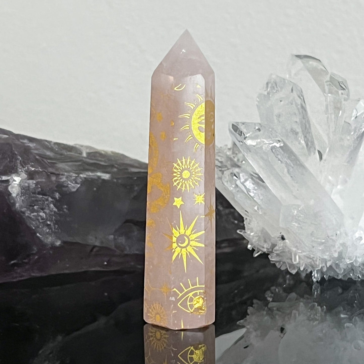 Rose Quartz Astrology Etched Tower