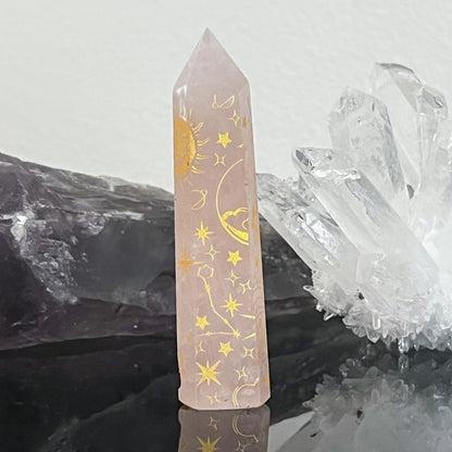 Rose Quartz Astrology Etched Tower