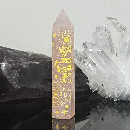 Rose Quartz Astrology Etched Tower