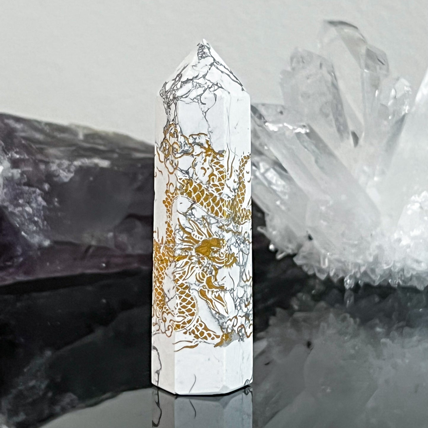 Howlite Dragon Etched Tower