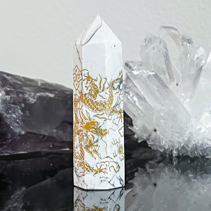 Howlite Dragon Etched Tower