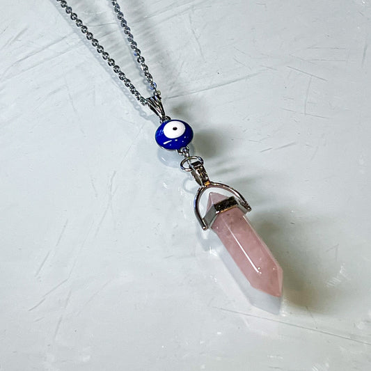Rose Quartz & Evil Eye Necklace
