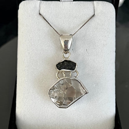 Moldavite & Herkimer Diamond Sterling Silver Necklace