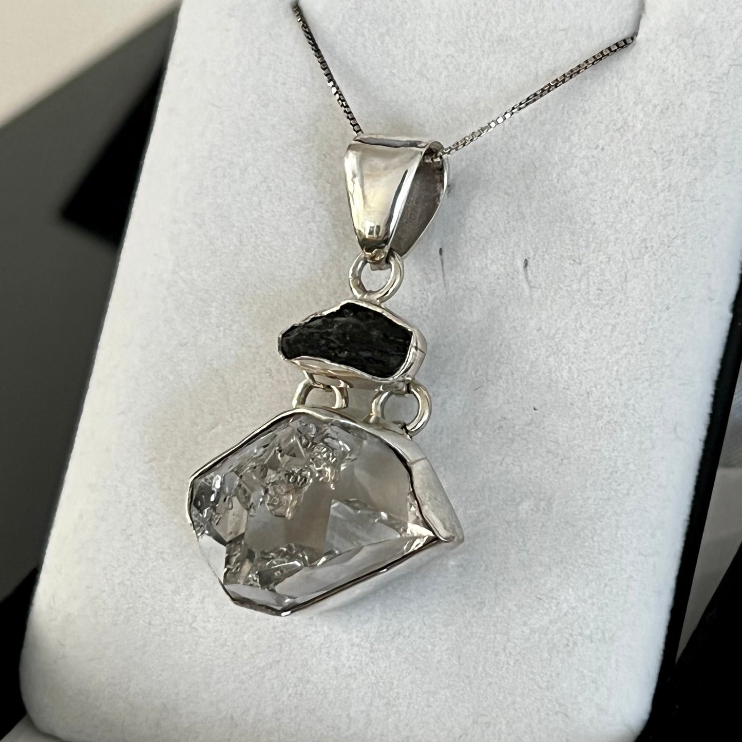 Moldavite & Herkimer Diamond Sterling Silver Necklace