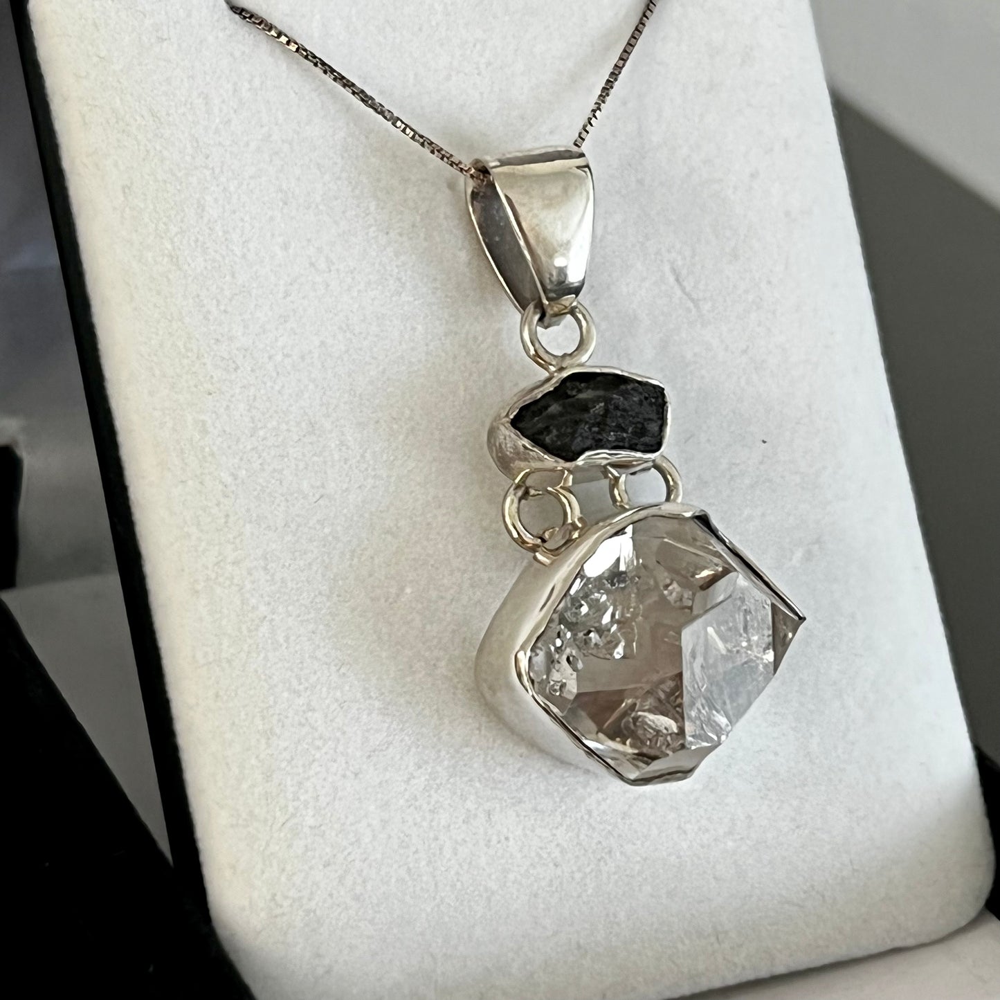 Moldavite & Herkimer Diamond Sterling Silver Necklace