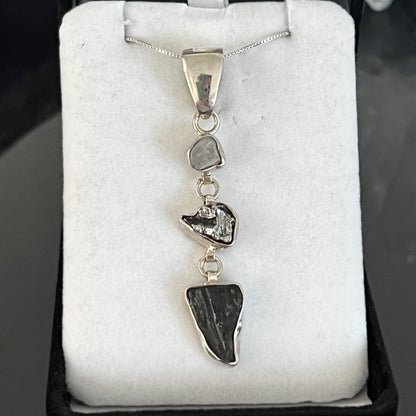 Moldavite, Meteorite & Phenacite Sterling Silver Necklace