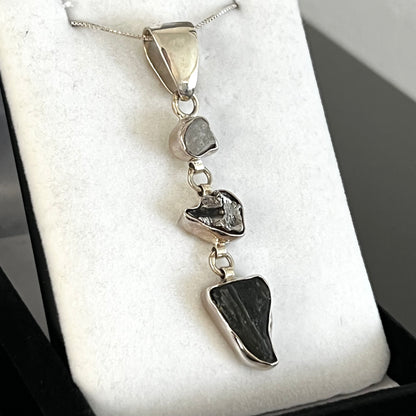 Moldavite, Meteorite & Phenacite Sterling Silver Necklace