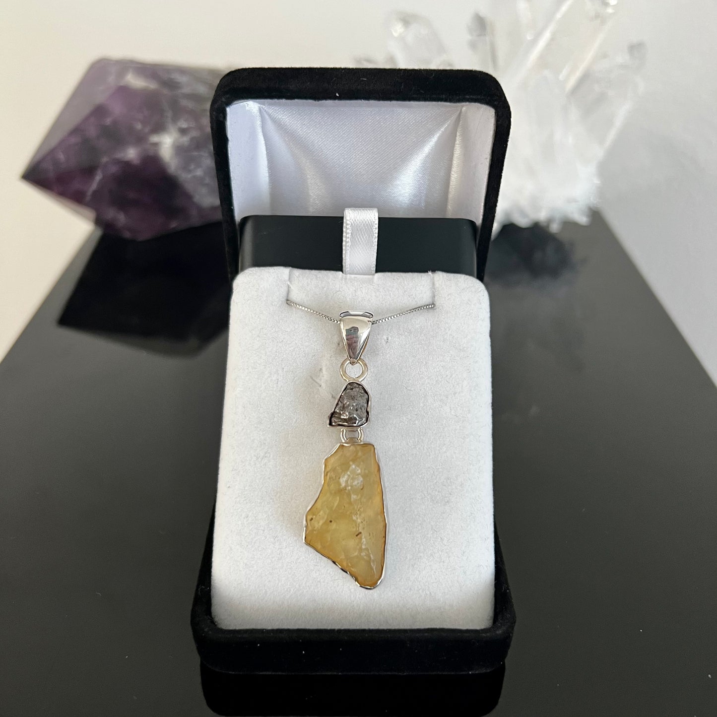 Libyan Glass & Meteorite Sterling Silver Necklace