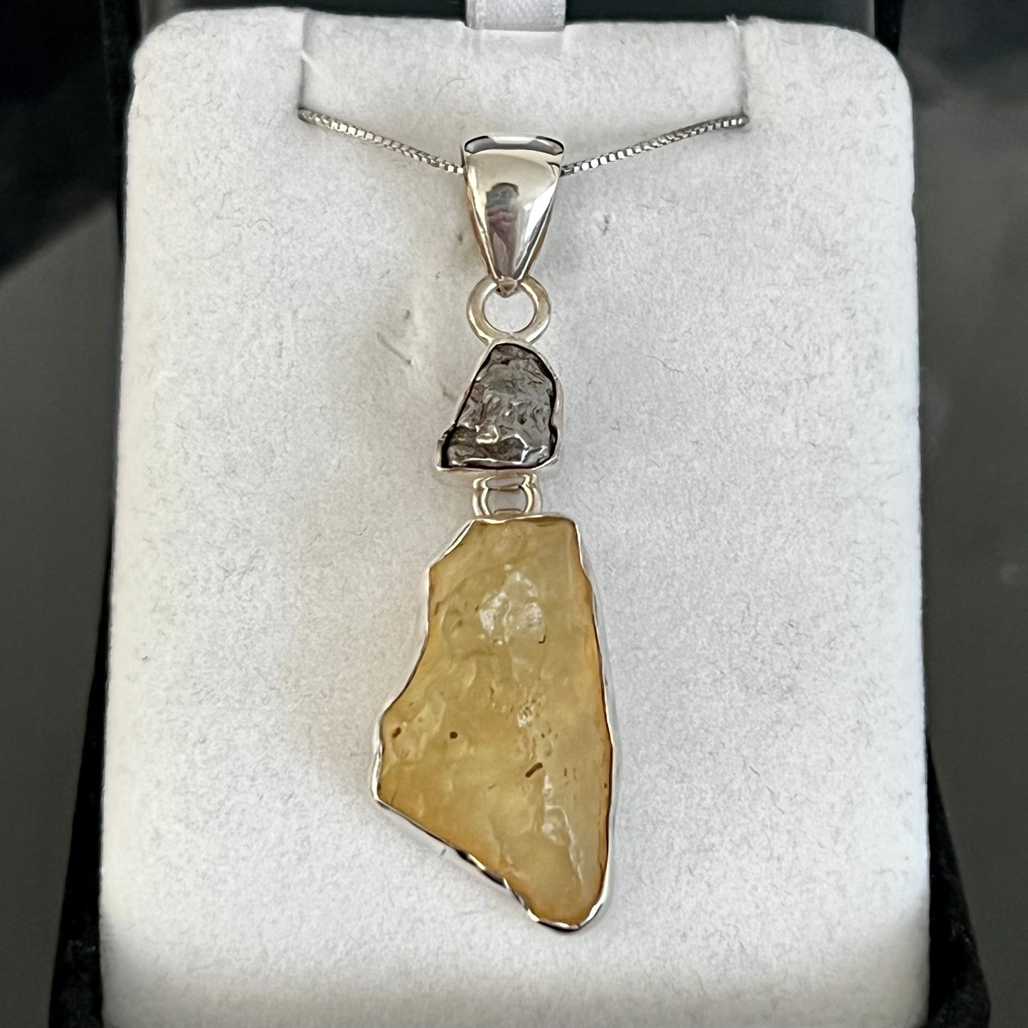 Libyan Glass & Meteorite Sterling Silver Necklace