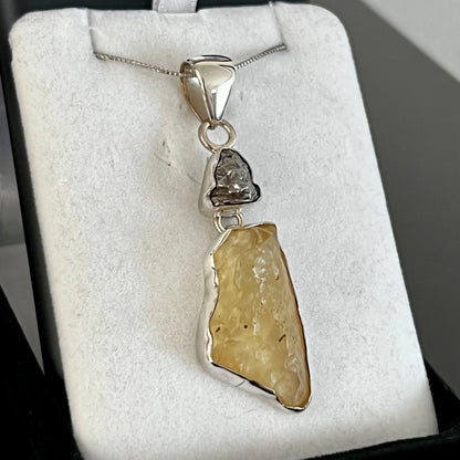 Libyan Glass & Meteorite Sterling Silver Necklace