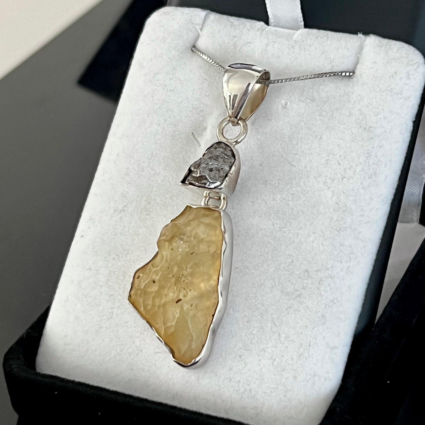 Libyan Glass & Meteorite Sterling Silver Necklace