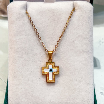 Evil Eye Cross Stainless Steel Necklace (Gold)